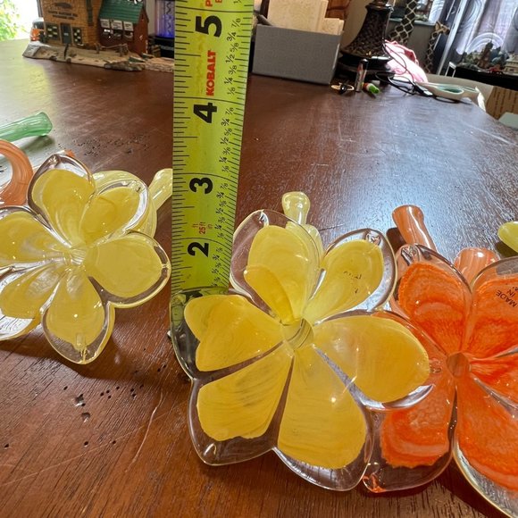 Murano Italian Glass Flower Napkin Ring Set of 6 Holders Yellow Orange & Green - Picture 14 of 15